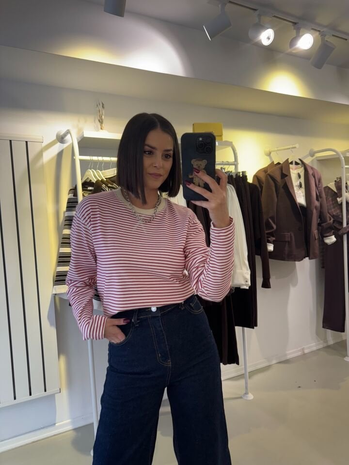 Massi Çizgili Triko Kırmızı Beyaz