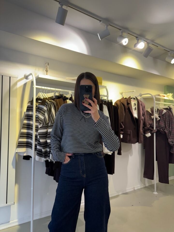 Massi Çizgili Triko Lacivert Beyaz