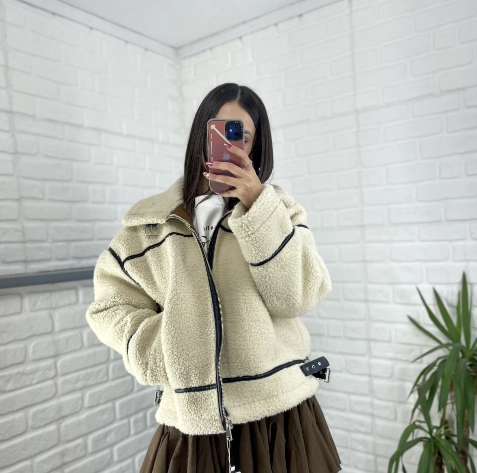 Teddy Bej Biker Mont