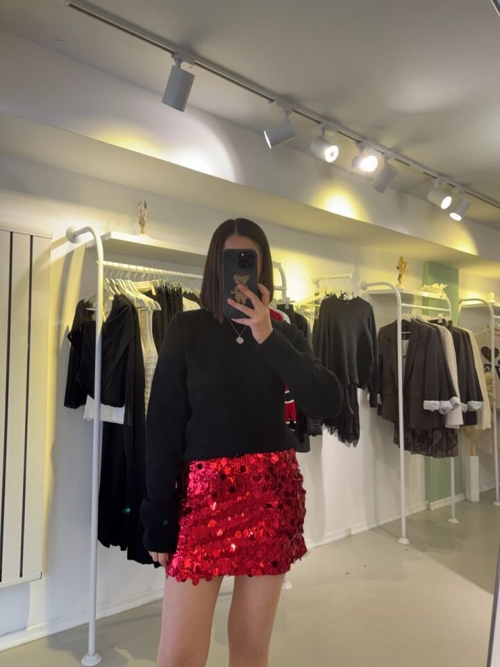 Payetli Etek Kırmızı