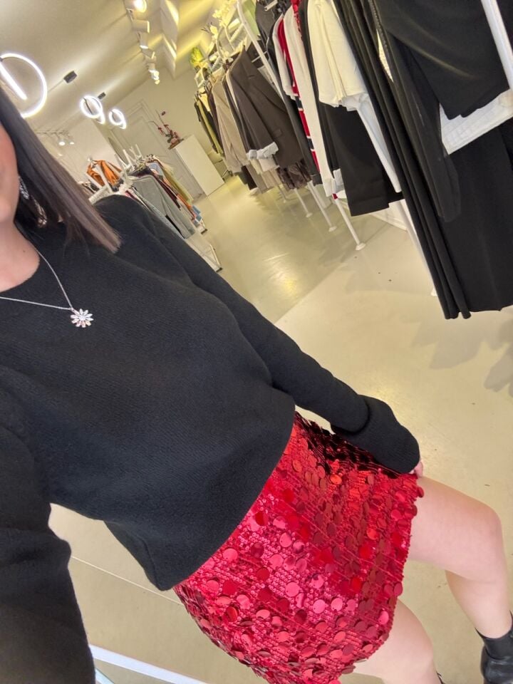 Payetli Etek Kırmızı