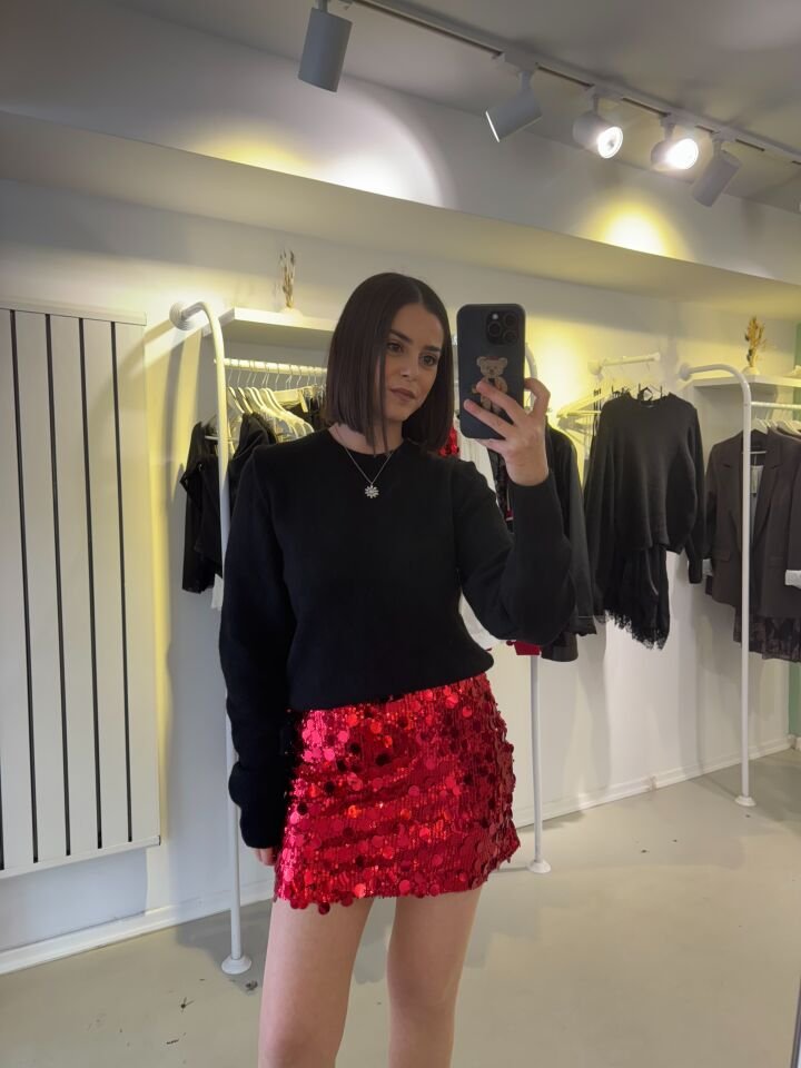 Payetli Etek Kırmızı