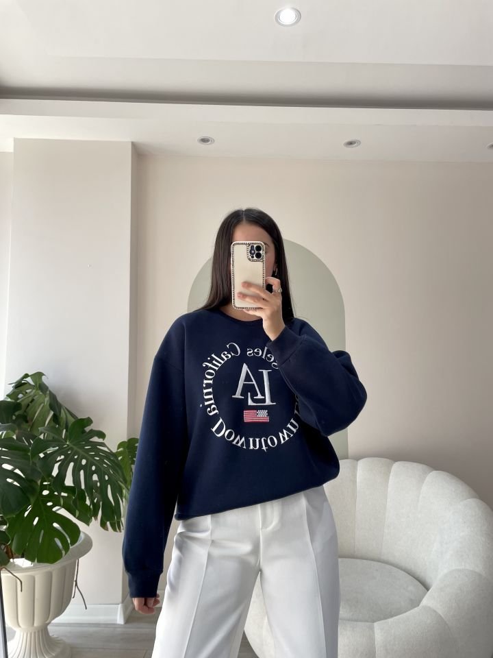 Nakışlı Sweatshirt Lacivert