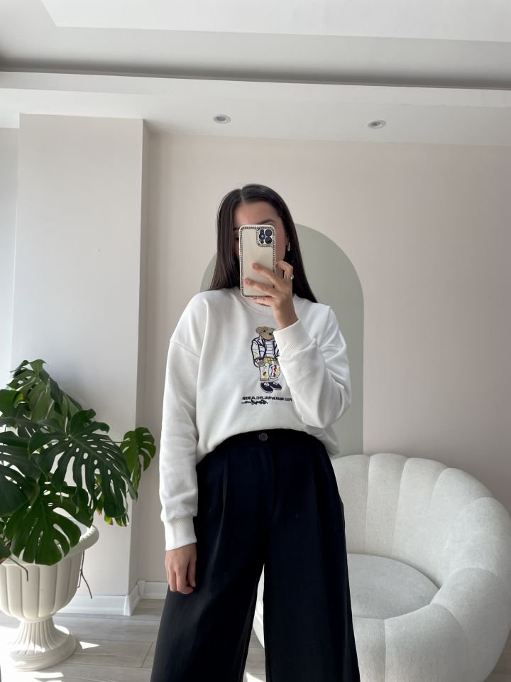 Nakışlı Sweatshirt Beyaz