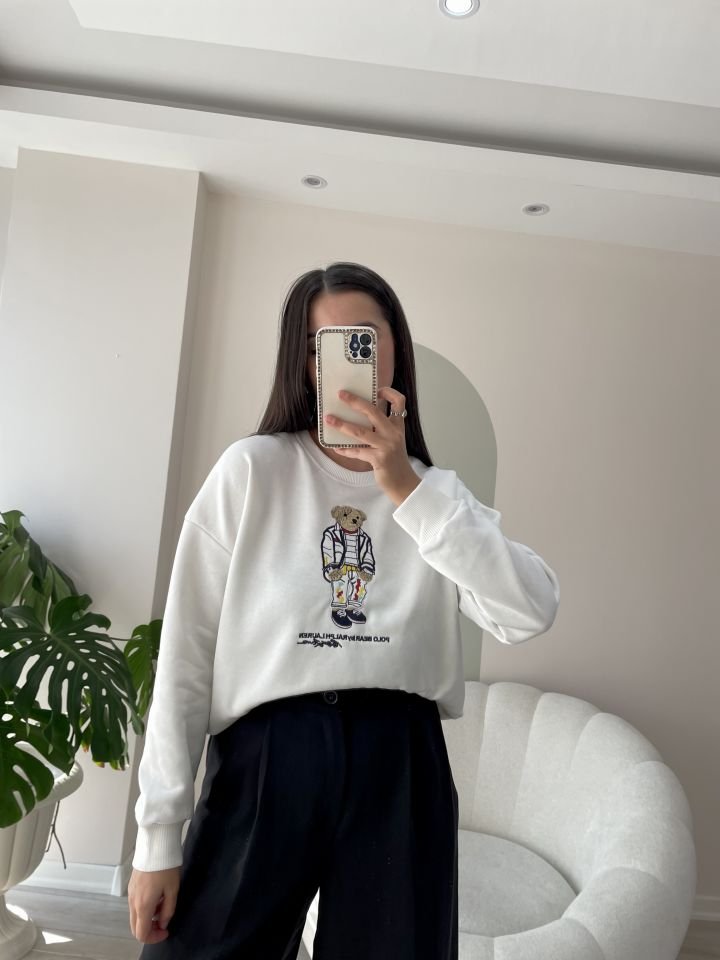 Nakışlı Sweatshirt Beyaz
