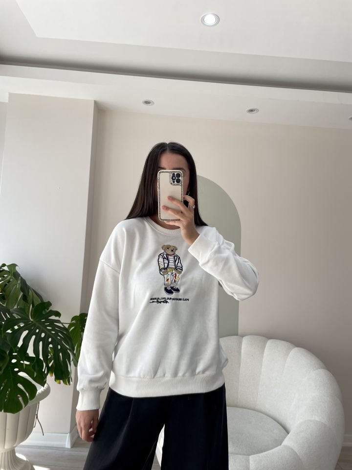 Nakışlı Sweatshirt Beyaz