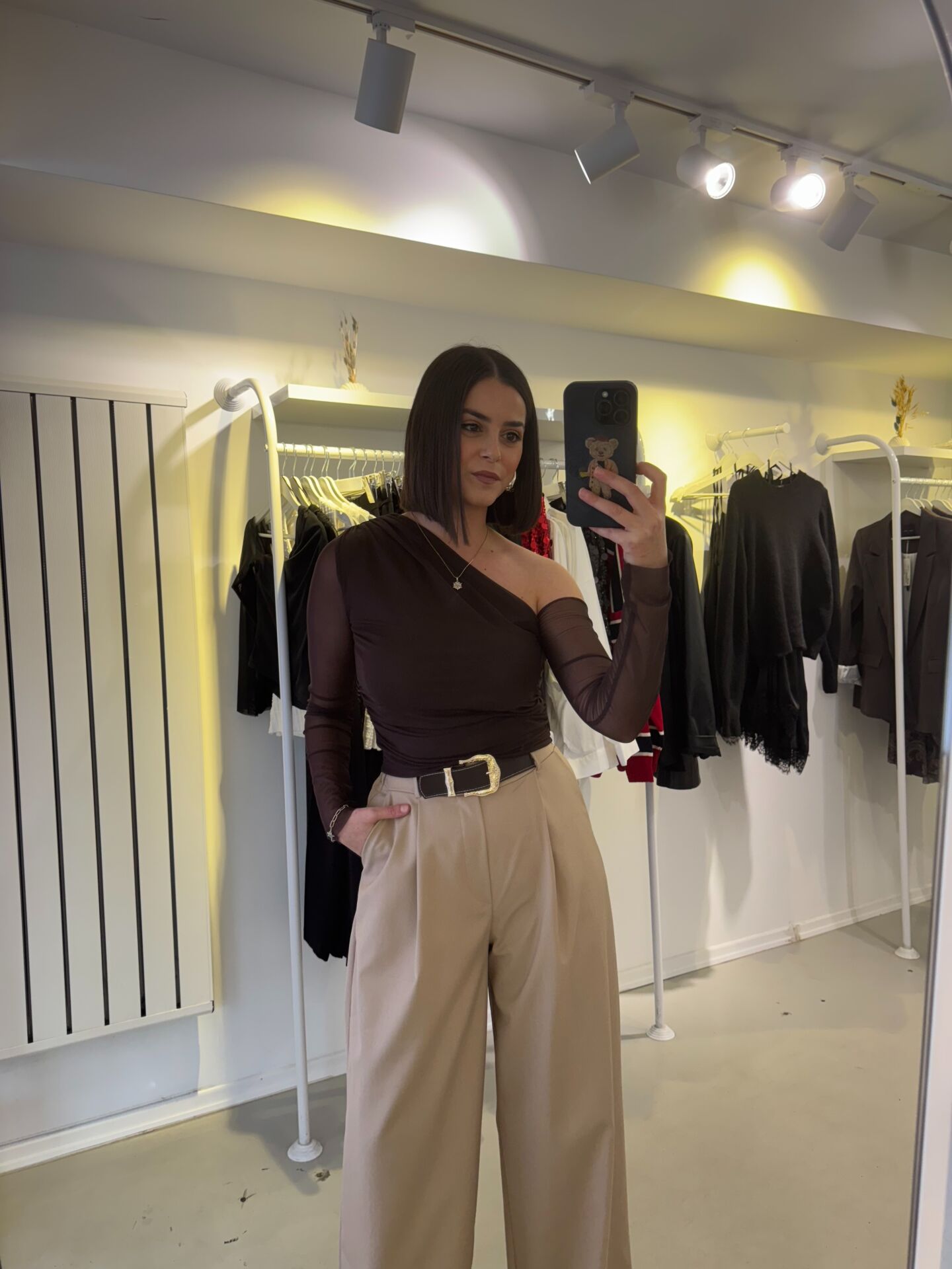 Drapeli Tül Bluz Kahverengi