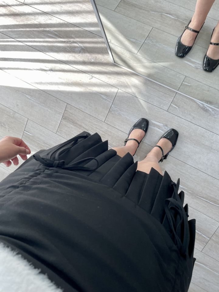 Pileli Mini Etek Siyah