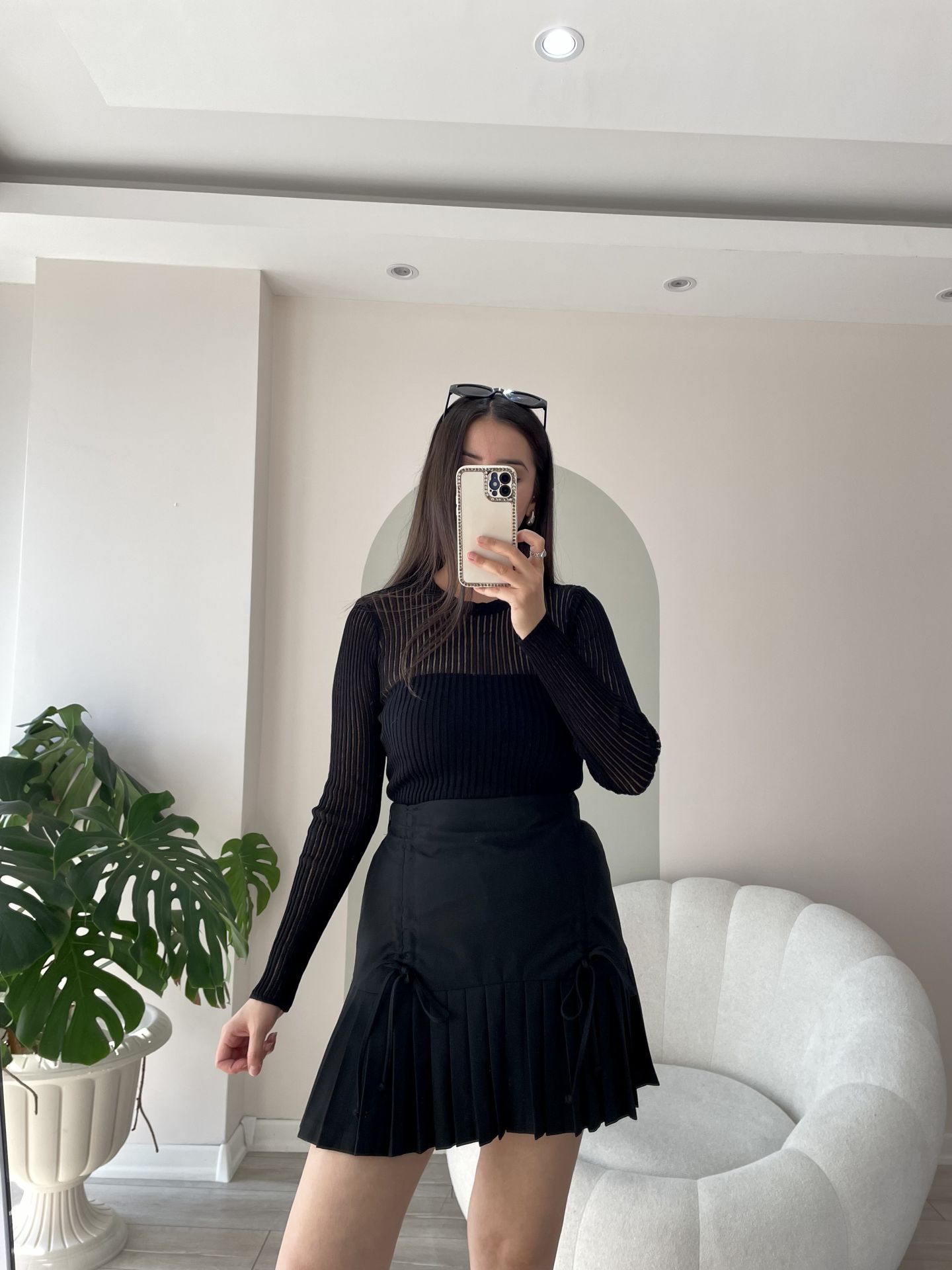 Pileli Mini Etek Siyah