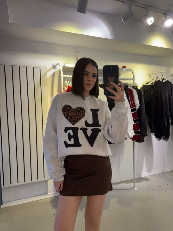 Love Desenli Sweatshirt Bej