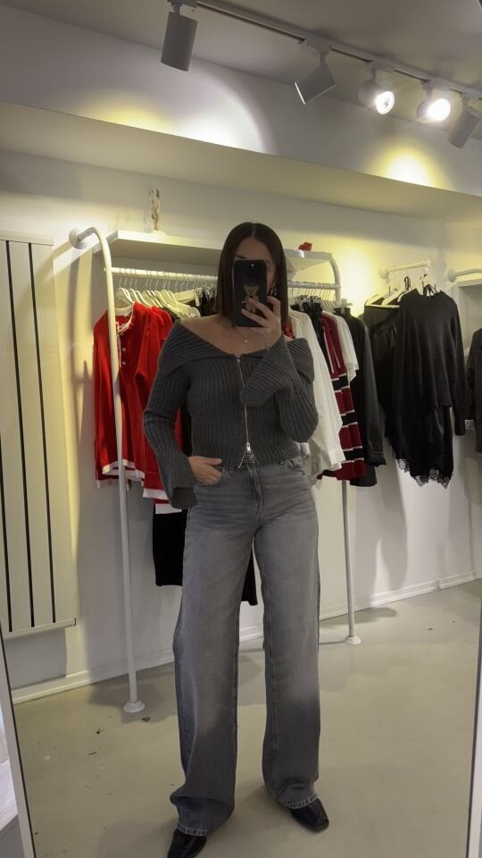 Yüksek Bel Straight Jean Açık Gri