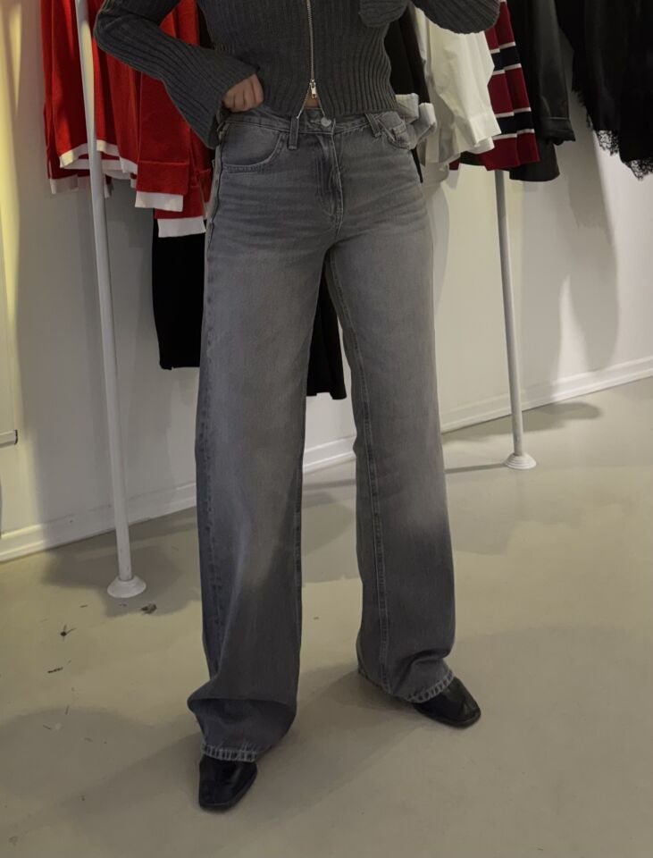 Yüksek Bel Straight Jean Açık Gri