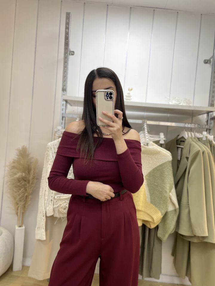 Madonna Yaka Kaşkorse Bluz Bordo
