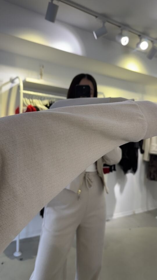 Fermuarlı Kapüşonlu Eşofman Takım Krem