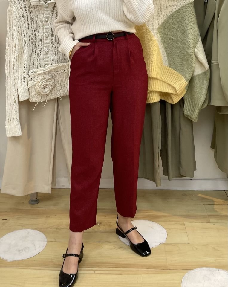 Kemerli Pantolon Bordo