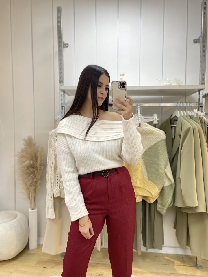 Kemerli Pantolon Bordo