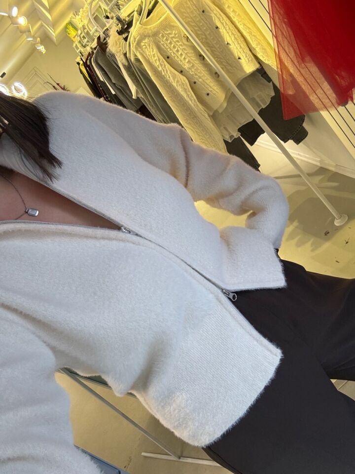 Çift Fermuarlı Yumoş Hırka Krem