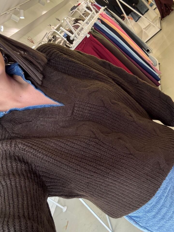 Yaka Kot Detaylı Triko Kahverengi