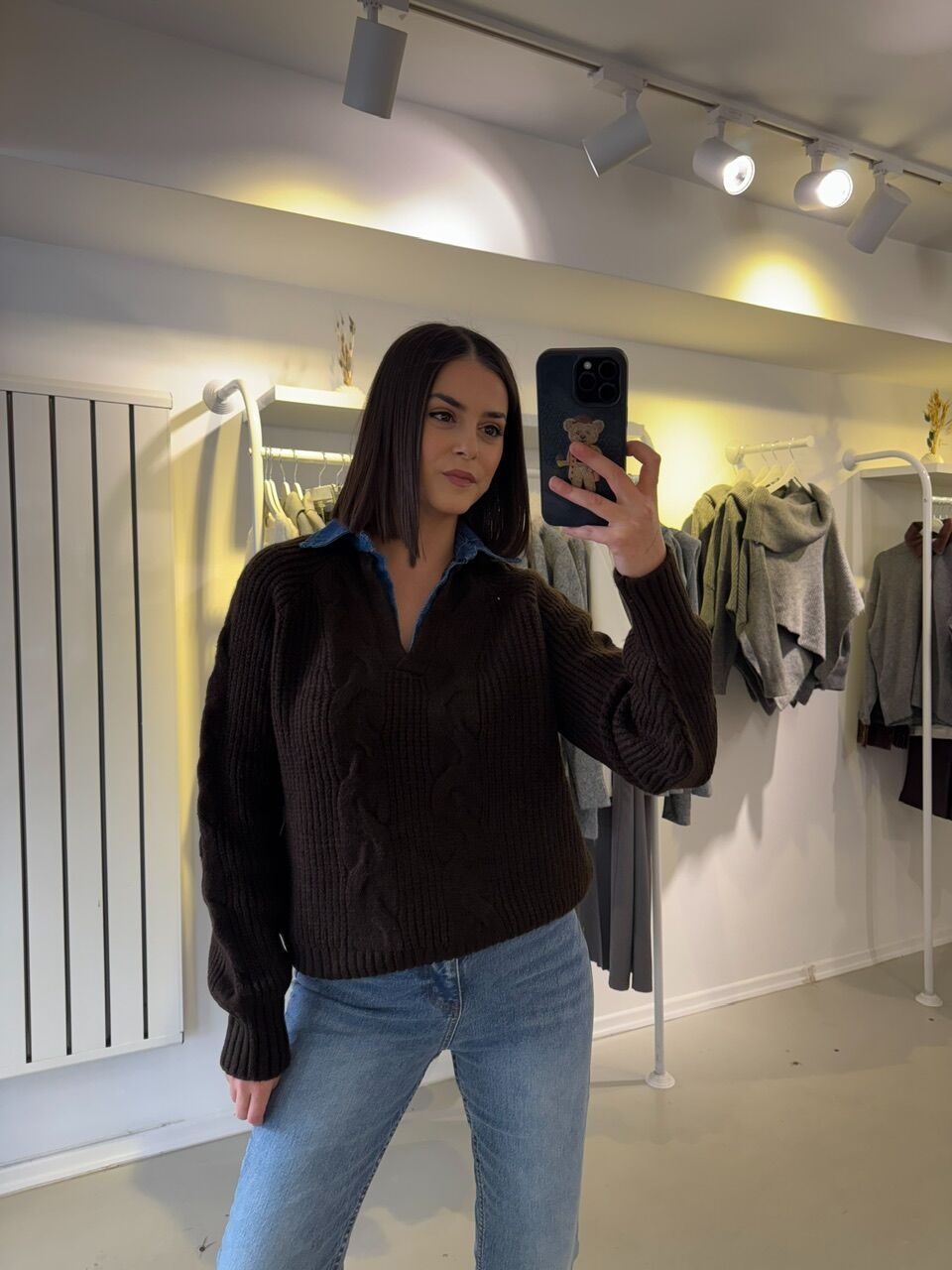 Yaka Kot Detaylı Triko Kahverengi