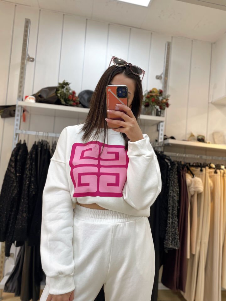 Pembe Baskılı Sweatshirt