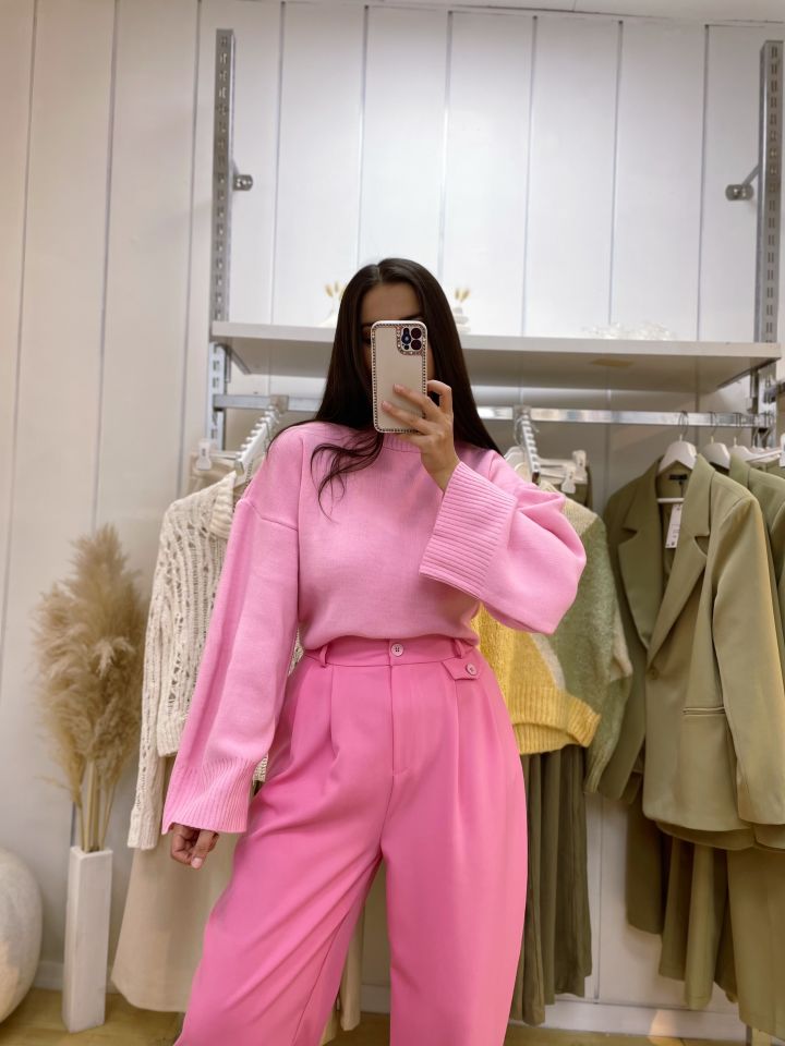Geniş Kol Kazak Pembe