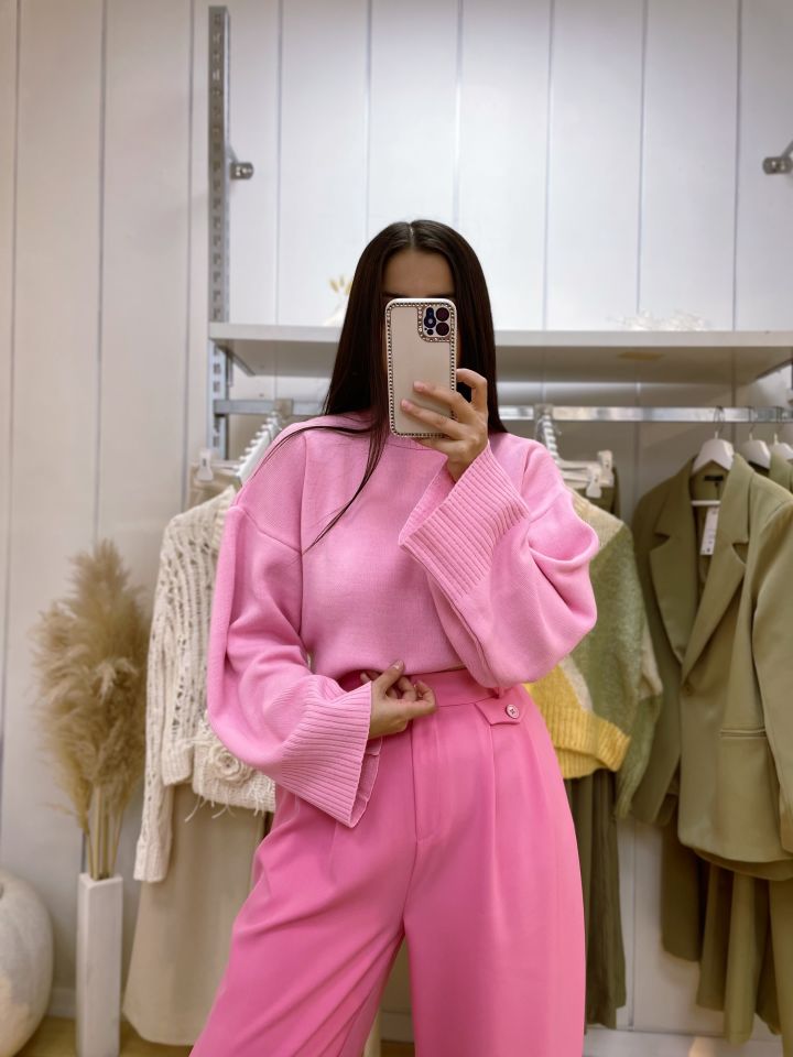 Geniş Kol Kazak Pembe