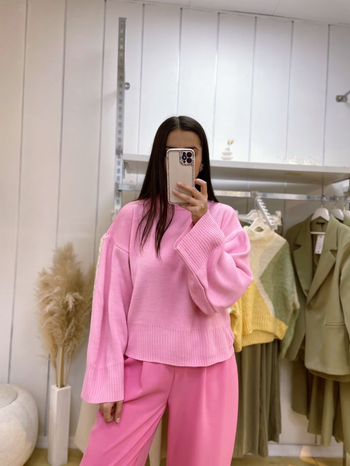 Geniş Kol Kazak Pembe