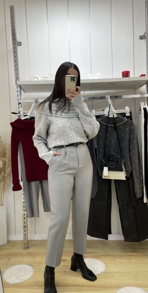 Kemerli Pantolon Gri