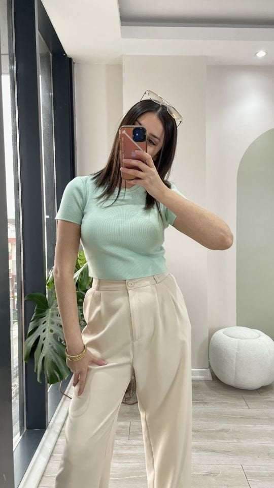 Dilvin Crop Tshirt Mint Yeşili