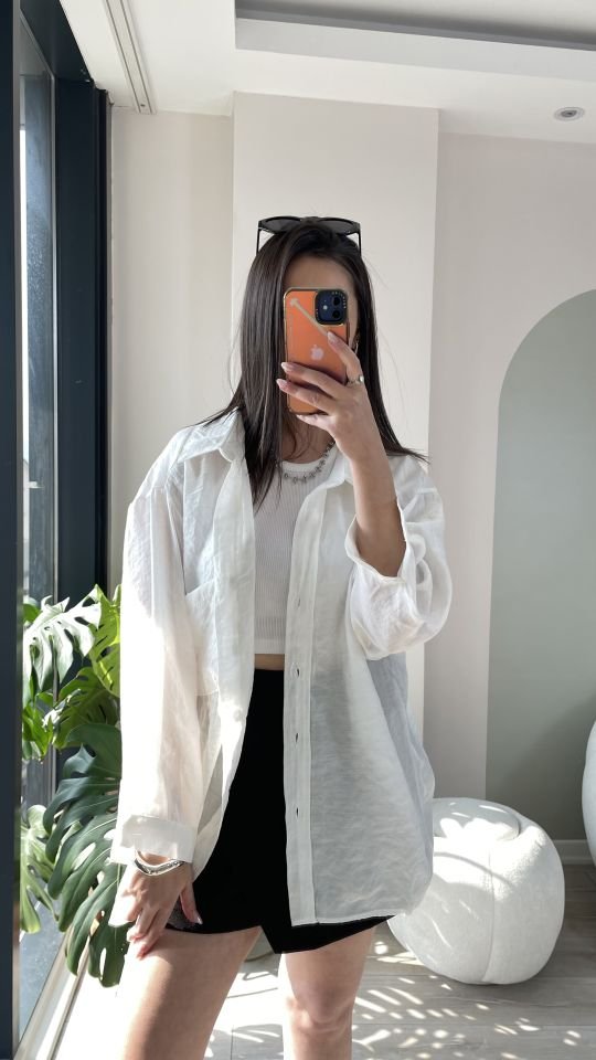 Oversize Tensel Kumaş Gömlek