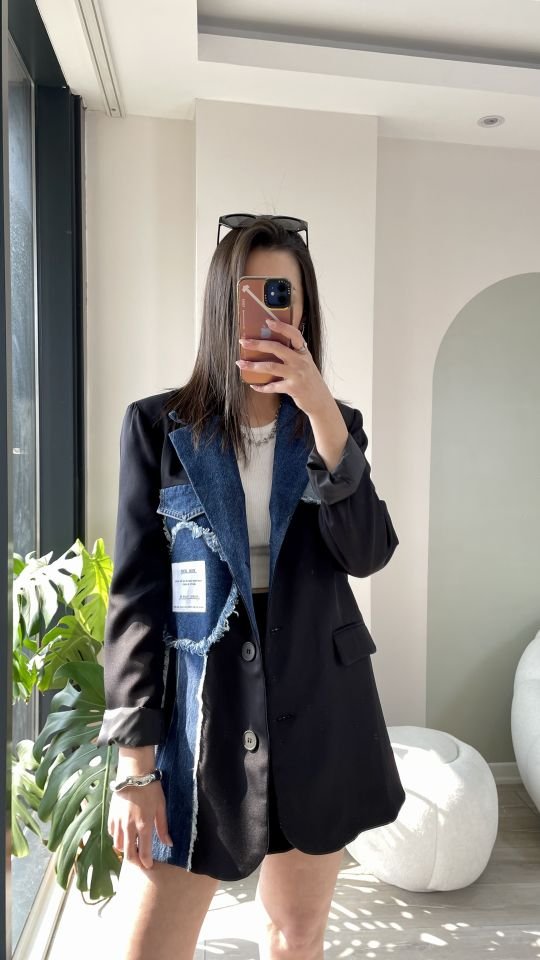Tasarım Kot Detaylı Blazer Ceket