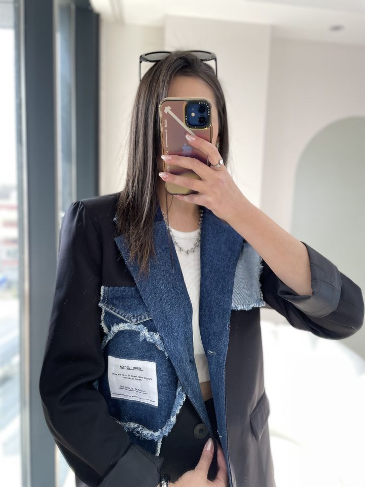 Tasarım Kot Detaylı Blazer Ceket