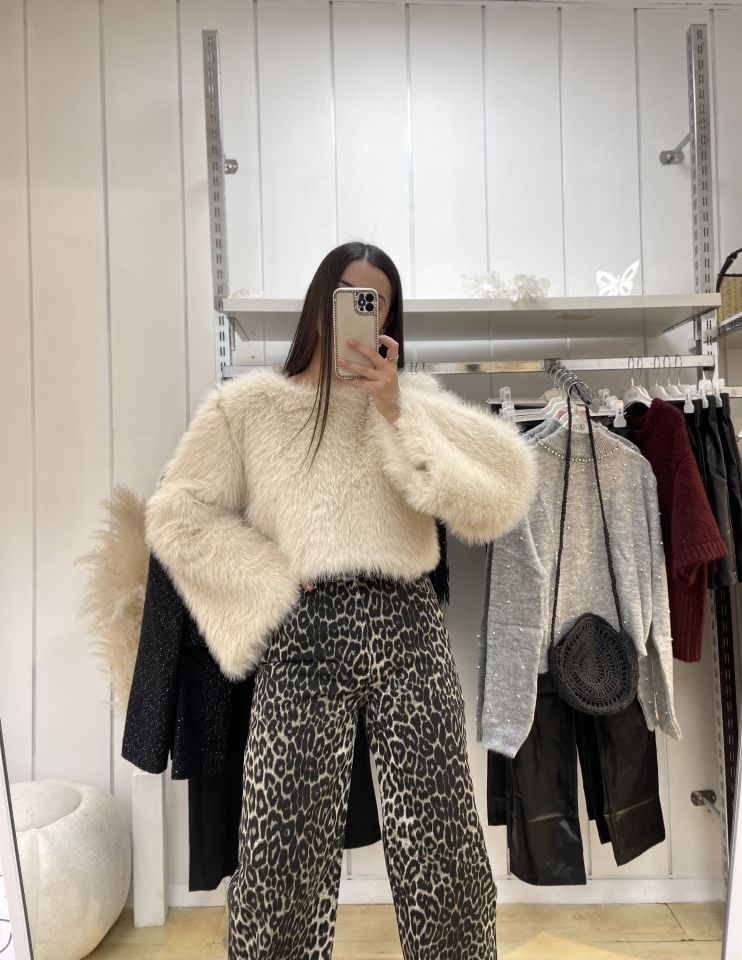 Kahve Krem Leopar Desen Marka Model Straight Fit Jean