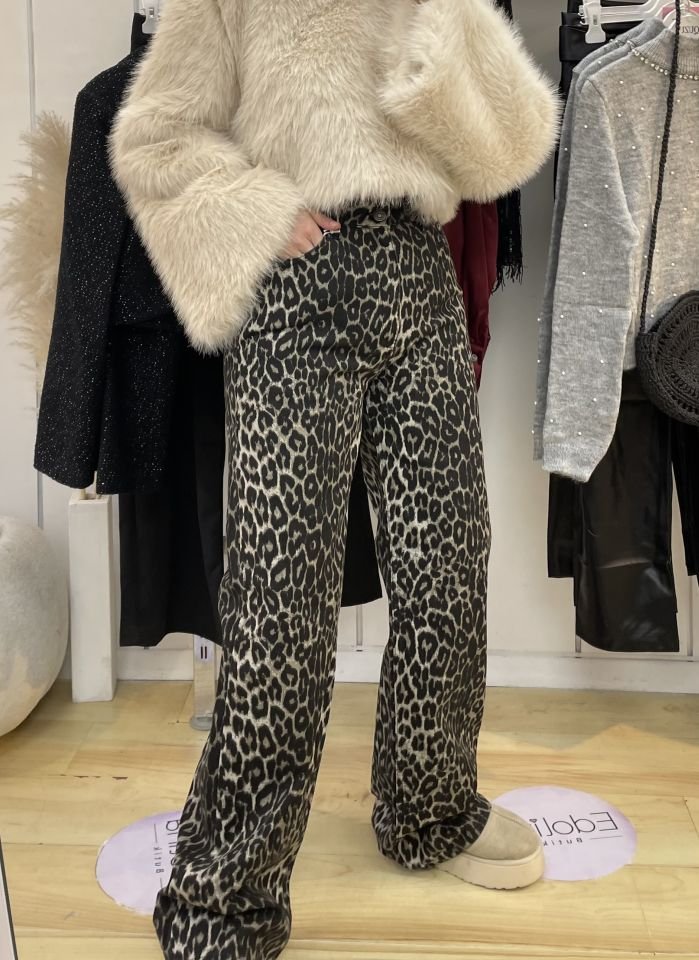 Kahve Krem Leopar Desen Marka Model Straight Fit Jean