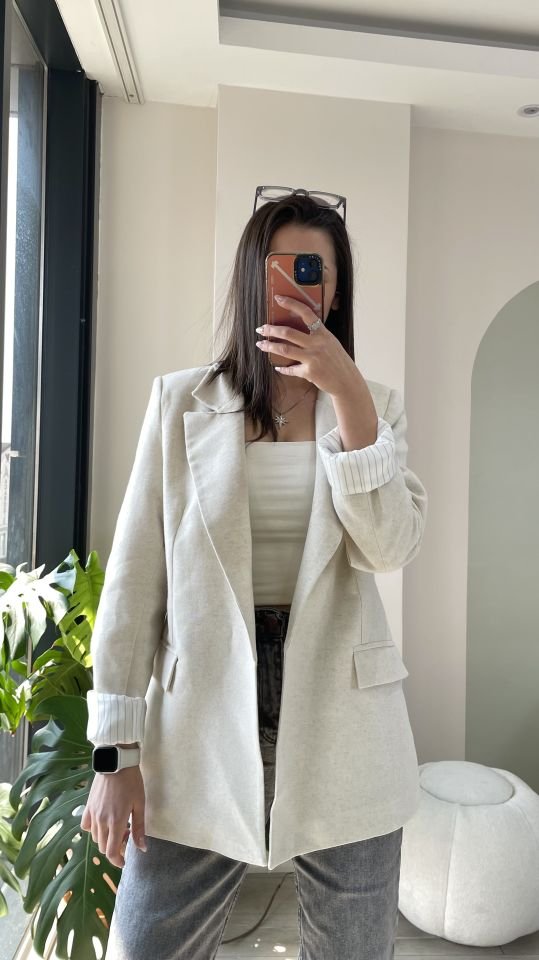 Keten Blazer Ceket Bej