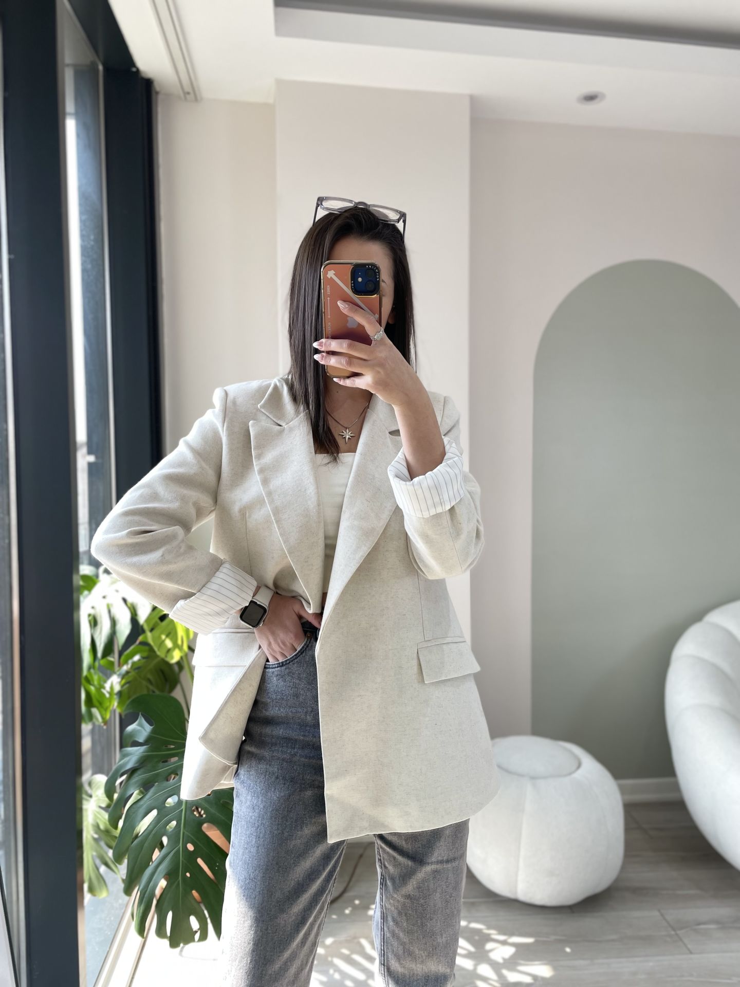 Keten Blazer Ceket Bej
