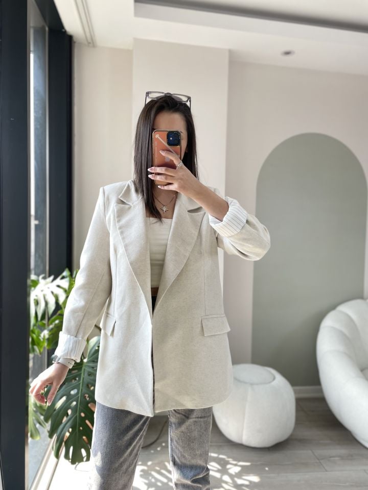 Keten Blazer Ceket Bej