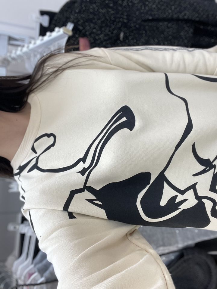 Desenli Sweatshirt Bej
