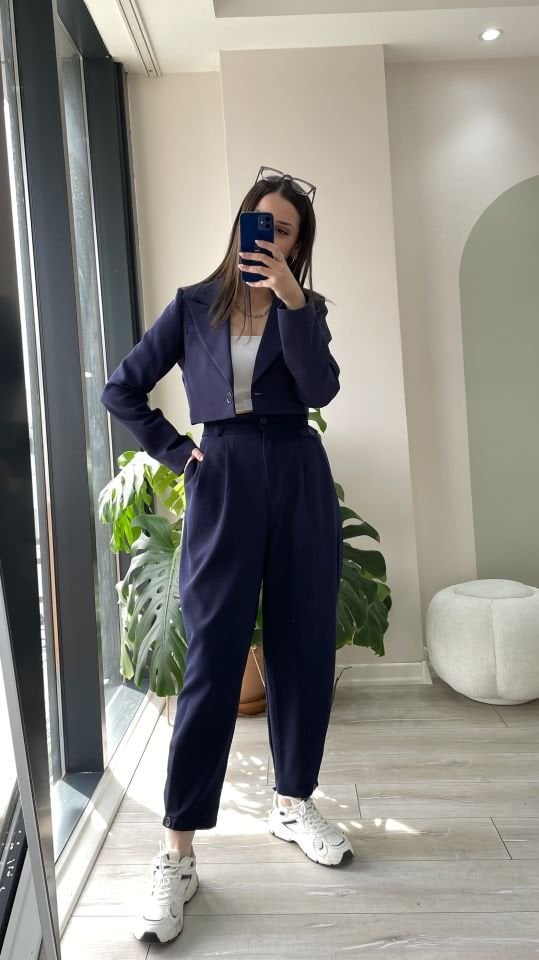 Crop Ceket Lacivert