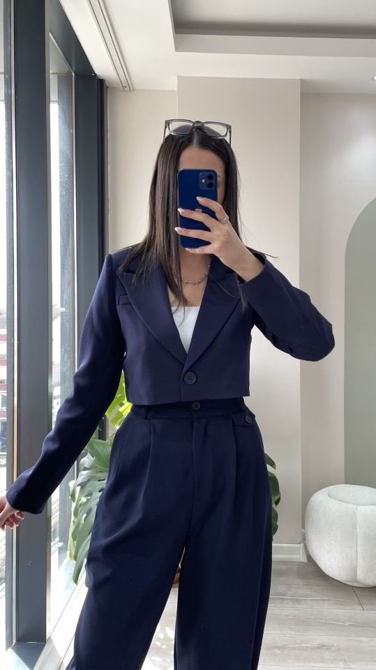 Crop Ceket Lacivert