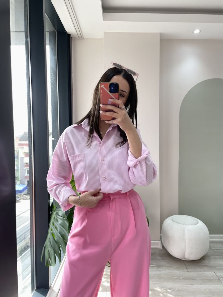 Çizgili Gömlek Pembe