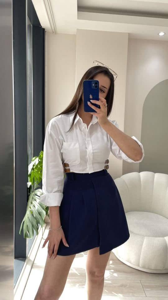 Kemerli Crop Tasarım Gömlek