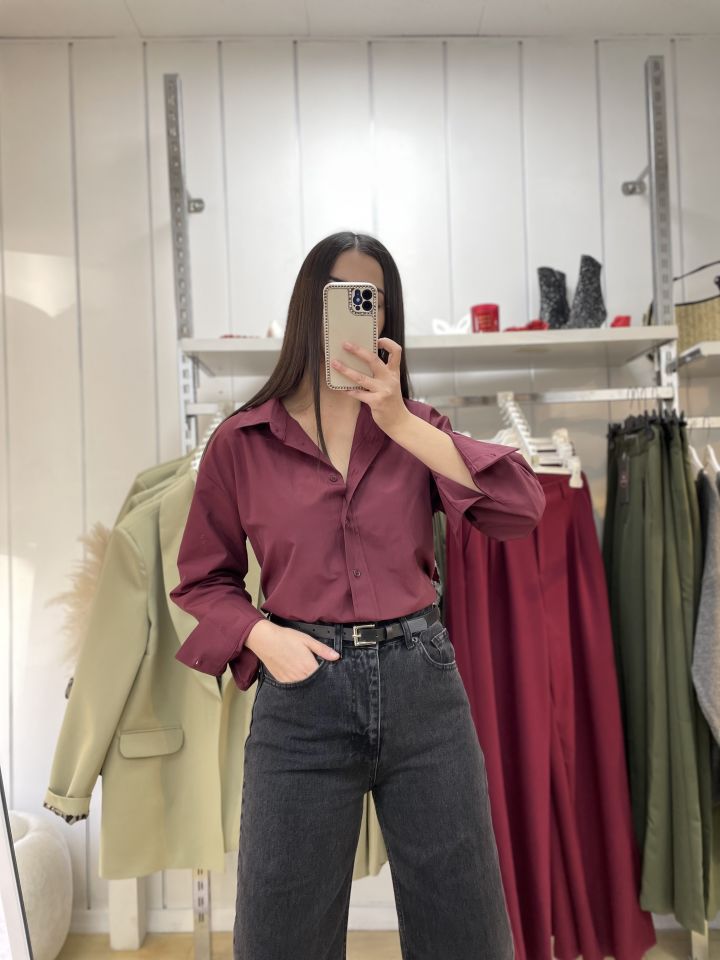 Poplin Gömlek Bordo