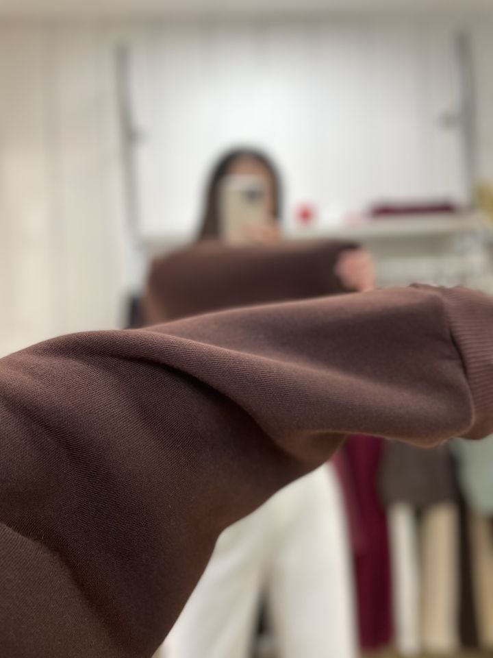 Nakışlı Sweatshirt Acı Kahve