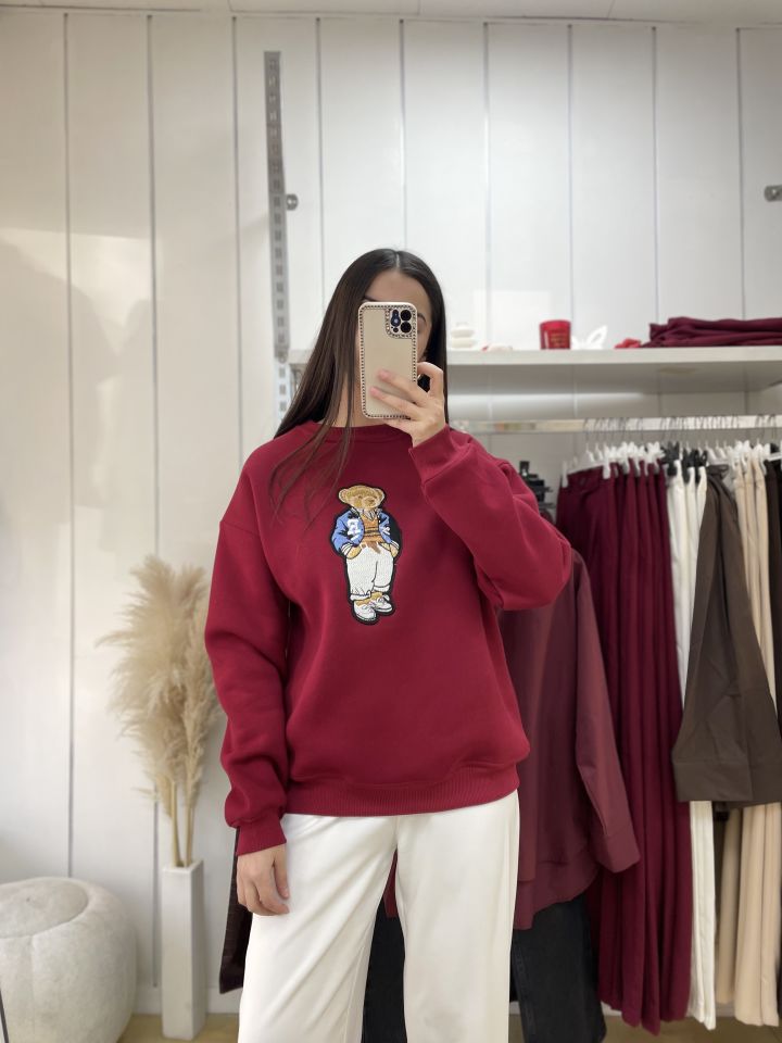 Nakışlı Sweatshirt Bordo