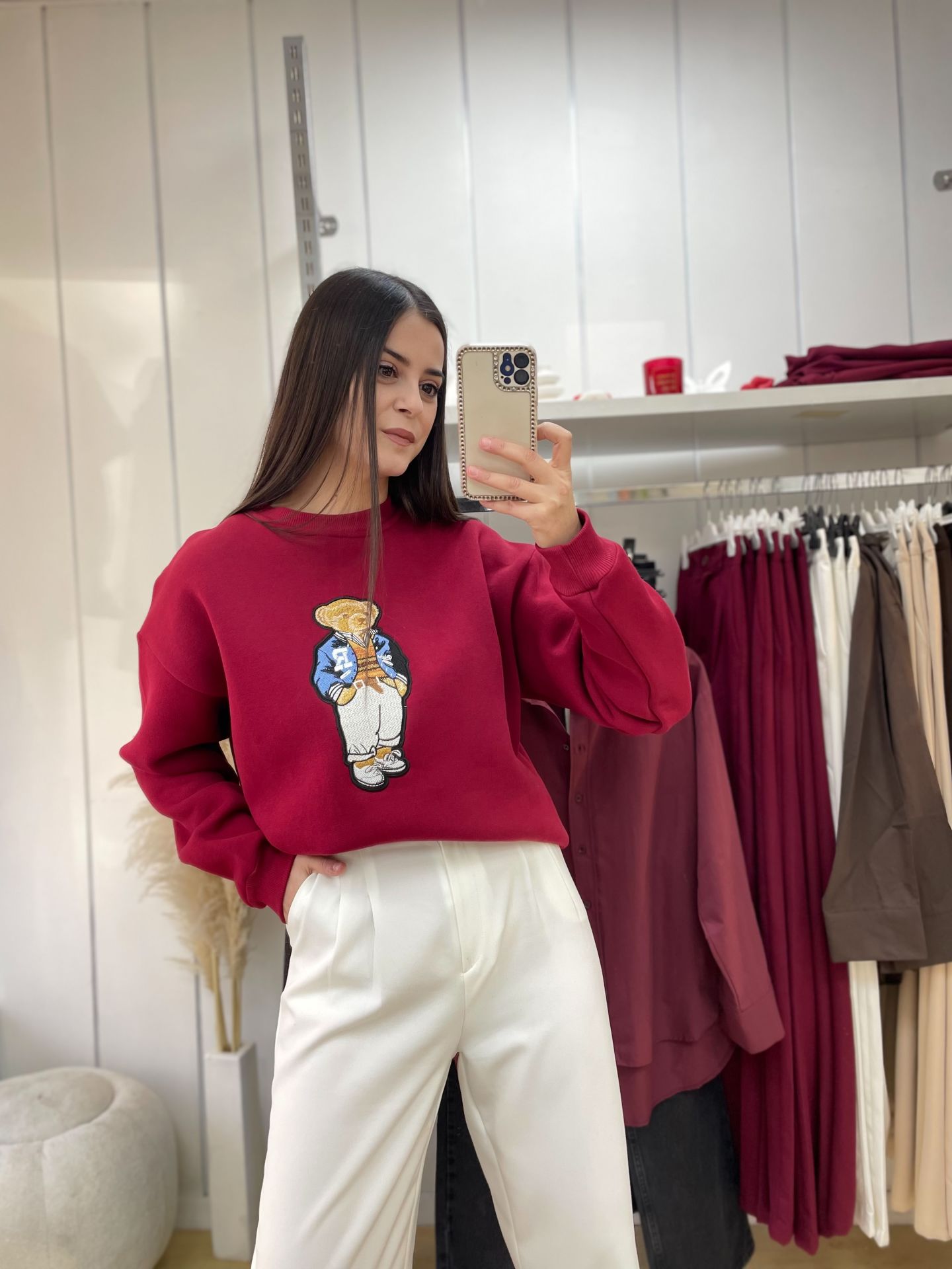 Nakışlı Sweatshirt Bordo