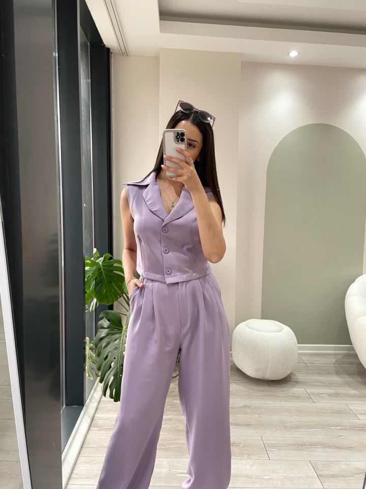 Yelek Pantolon Takım Lila