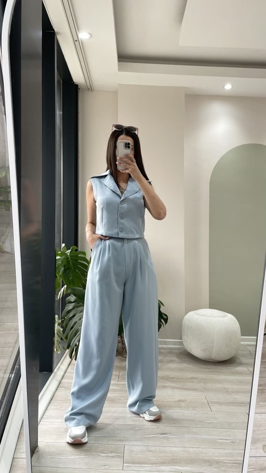 Yelek Pantolon Takım Buz Mavisi