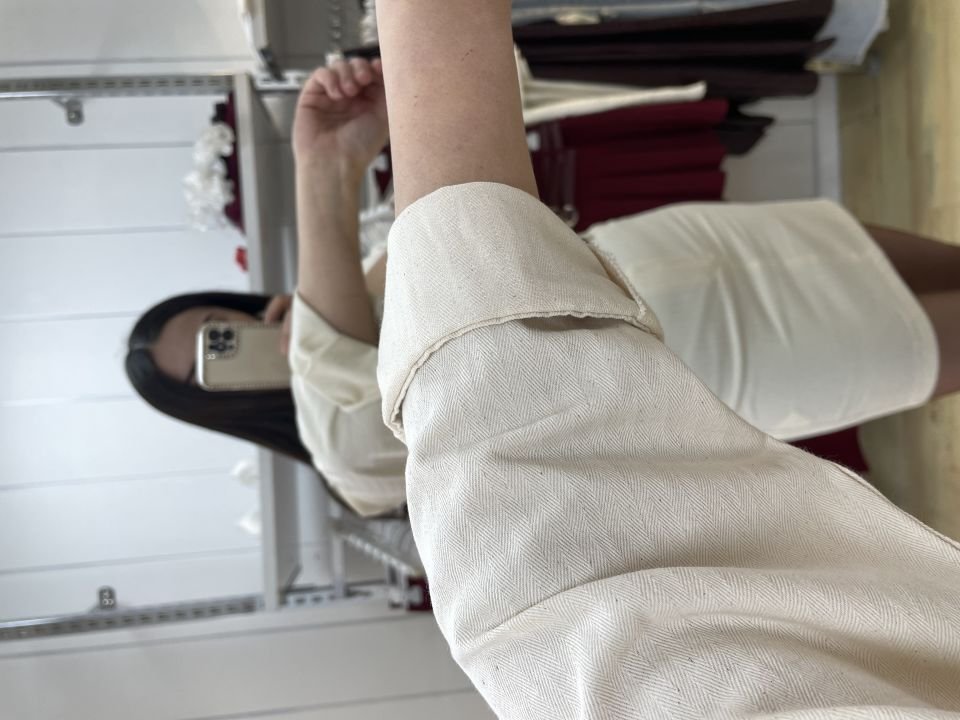 Kemerli Düğmeli Denim Elbise Bej