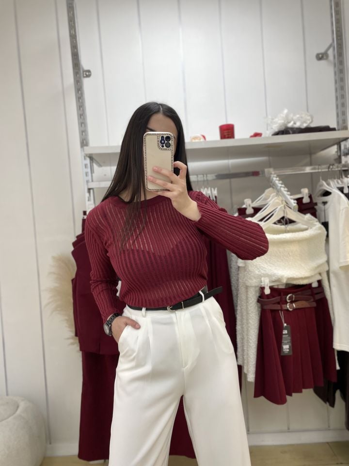 Transparan Bluz Bordo